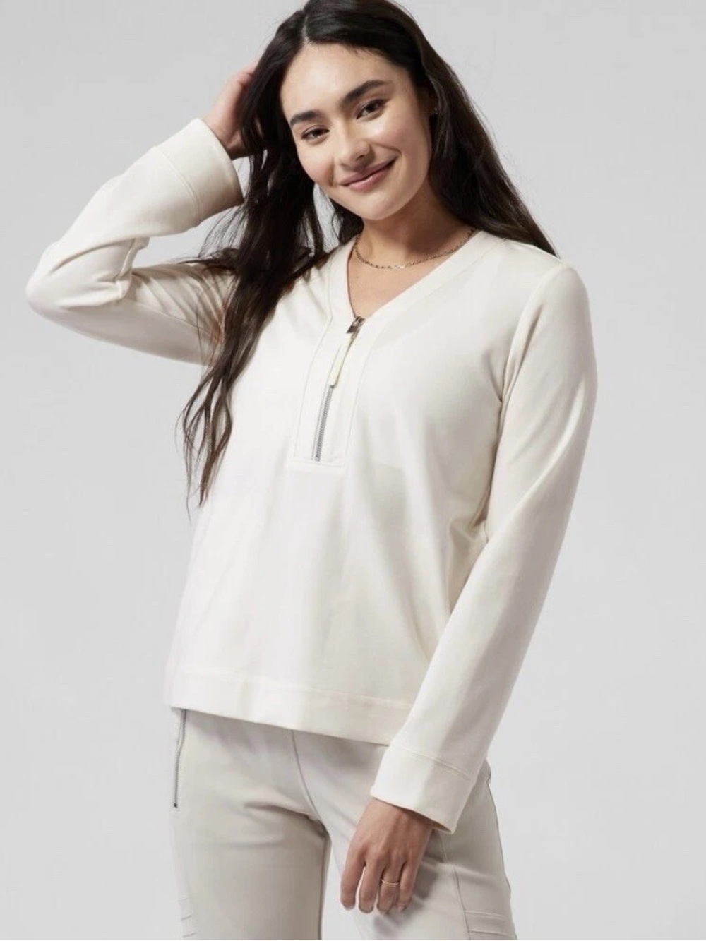 Athleta Eastbound 1/4 Zip Sweatshirt Ivory Size Medium